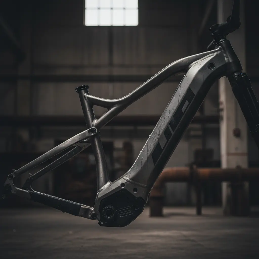 Dunkler E-Bike Rahmen mit Metalltextur