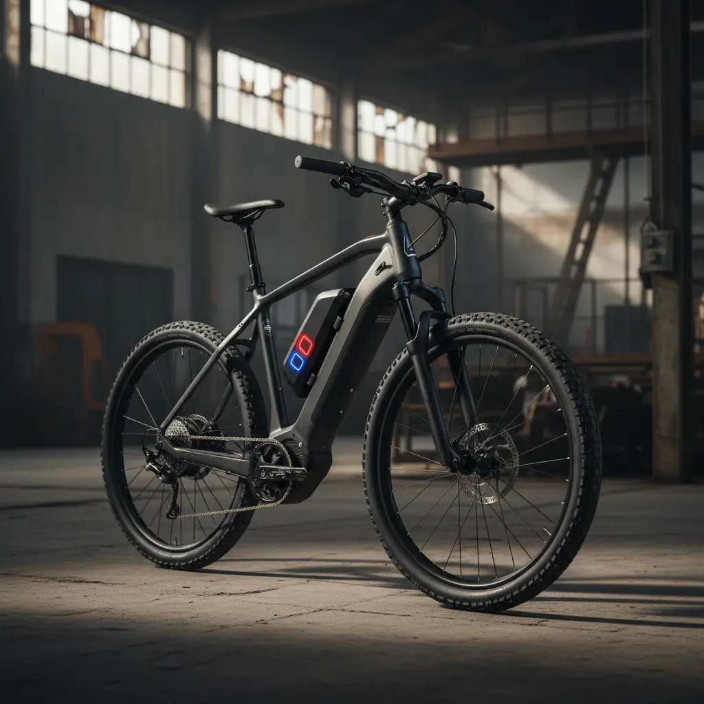 Dunkler E-Bike Rahmen mit Metalltextur